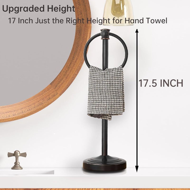 Hoimpro 17 Inch Stand Hand Towel Holder Towel Bar Towel Hanging Ring, Free Standing Floor Hand Towel Rack Storage for Bathroom Kitchen Vanity Countertops, Hardware Accessories(Oil Rubbed Bronze) - Image 5
